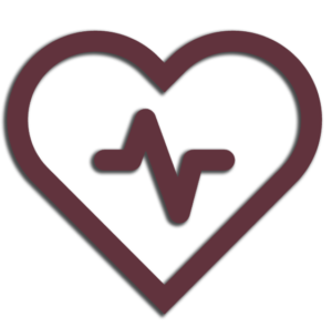 Maroon heart with a heart beat over a white background