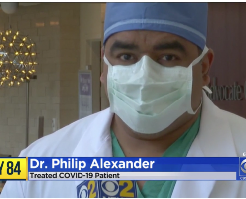Dr Phillip Alexander wearing a face mask on CBS Chicago News